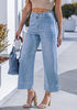 Women's High Waisted Wide Leg Cropped Denim Pants Rolled Cuff Casual Daily Wear Versatile Styling