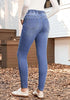 Medium Blue High Waist Skinny Jeans with Elastic Waistband for Women Stretch Denim Functional Pockets Comfort Fit Jeggings