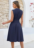 LookbookStore Women's Navy Blue Summer Beach Vacation Linen Dress Casual Flowy V Neck Sleeveless Smocked Zip Midi Dress with Pockets