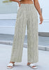 Women’s Striped Wide Leg Pants Causal Elastic High Waist Full Length Trousers with Pockets