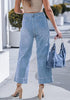 Women's High Waisted Wide Leg Cropped Denim Pants Rolled Cuff Casual Daily Wear Versatile Styling