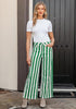 Women's Fashion High Waist Wide Leg Loose Fit Green White Striped Denim Jeans