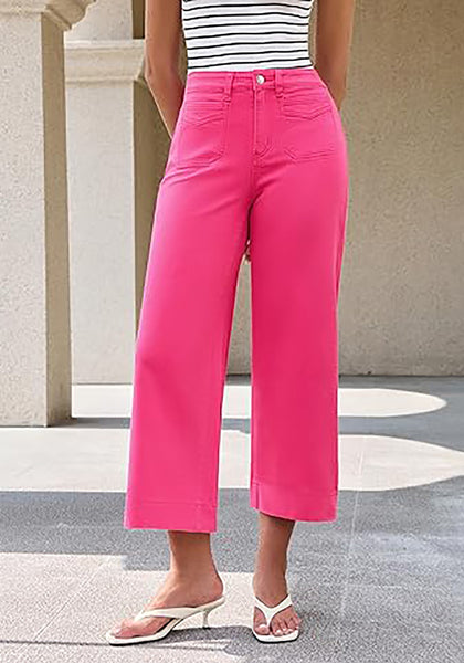 Women's High Waisted Wide Leg Cropped Denim Jeans Fashion Casual Jeans