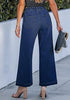 Darkness Blue Cropped Wide Leg High Waisted Drawstring Denim Jeans For Women