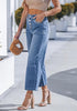Women's High Waisted Multi Button Wide Leg Denim Jeans Casual Relaxed Daily Wear Functional Pockets