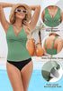 Tankini Tops for Women Deep V Neck Front Ruched  Swimwear with Adjustable Wide Straps