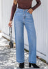 Medium Blue Women's High Waisted Wide Leg Jeans with Comfort Stretch and Functional Pockets