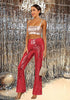 Women's High Shine Wide Leg Trousers Glitter Sequin Evening Pants Clubwear High Waist Glam
