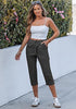Women's Stretchy High Elastic Waist Wearable Tapered Short Cargo Capri Pants