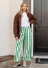 Women's Fashion High Waist Wide Leg Loose Fit Green White Striped Denim Jeans
