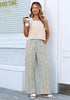Women’s Striped Wide Leg Pants Causal Elastic High Waist Full Length Trousers with Pockets