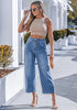 Women's High Waisted Multi Button Wide Leg Denim Jeans Casual Relaxed Daily Wear Functional Pockets