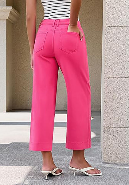 Women's High Waisted Wide Leg Cropped Denim Jeans Fashion Casual Jeans