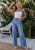 High Waisted Striped Wide Leg Jeans for Women Vintage Denim Loose Fit Casual Pants