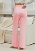 Pink Women's Casual Elastic Waist Full Length Relaxed Fit Stretch Wide Leg Pants Side Pocket