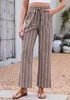 LookbookStore Brown Stripe High Waisted Wide Leg Pants for Women Drawstring Waist Casual Comfort Pants