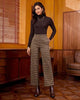 Brown & Yellow Plaid Palazzo Pants Women High Waist Wide Leg Trousers with Pockets Comfort Fall Winter Vintage Office