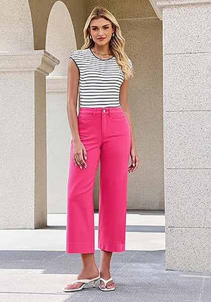 Women's High Waisted Wide Leg Cropped Denim Jeans Fashion Casual Jeans