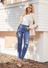 Medium Blue High Waist Skinny Jeans with Elastic Waistband for Women Stretch Denim Functional Pockets Comfort Fit Jeggings
