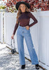 Medium Blue Women's High Waisted Wide Leg Jeans with Comfort Stretch and Functional Pockets
