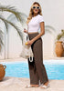 Women's Loose Wide Leg Pants with Hollow Out Side High Waisted Drawstring Elastic Casual Summer Trousers