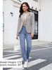 Medium Blue High Waist Denim Pants Straight Leg Comfort Stretch Jeans Full Length Jeans with Pockets Casual