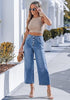 Women's High Waisted Multi Button Wide Leg Denim Jeans Casual Relaxed Daily Wear Functional Pockets