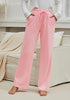 Pink Women's Casual Elastic Waist Full Length Relaxed Fit Stretch Wide Leg Pants Side Pocket