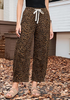 Women's Leopard Print Wide Leg Pants with Drawstring Elastic Waist Casual Loose Trousers for Summer Lounge & Vacation