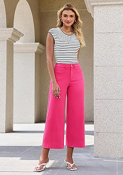 Women's High Waisted Wide Leg Cropped Denim Jeans Fashion Casual Jeans