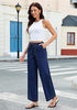Darkness Blue Cropped Wide Leg High Waisted Drawstring Denim Jeans For Women