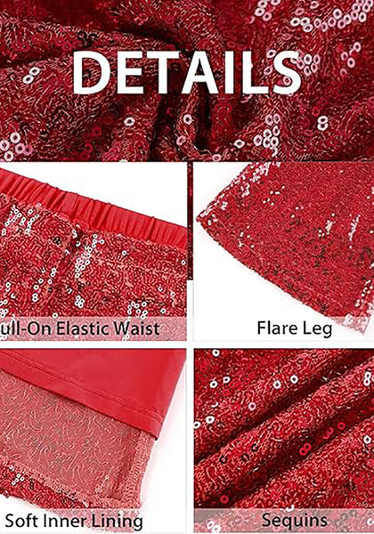 Women's High Shine Wide Leg Trousers Glitter Sequin Evening Pants Clubwear High Waist Glam