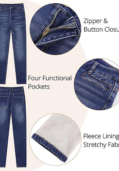 Women's High Waisted Darkness Blue Skinny Fleece Lined Denim Jeans