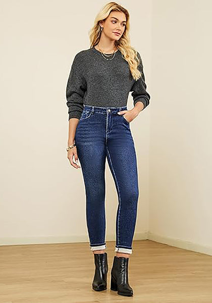 Women's High Waisted Fleece Lined Skinny Jeans Warm Stretch Denim Pants