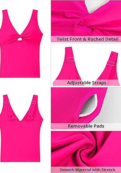 Tankini Tops for Women Twist Front Cutout Adjustable Straps Swimwears Padded Cups Swimwear Swim Top Only