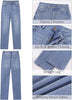 Medium Blue High Waist Denim Pants Straight Leg Comfort Stretch Jeans Full Length Jeans with Pockets Casual