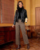Brown & Yellow Plaid Palazzo Pants Women High Waist Wide Leg Trousers with Pockets Comfort Fall Winter Vintage Office