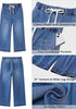 Casual Capri Jeans for Women Wide Leg Elastic Drawstring Waist Cropped Denim Trousers