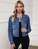 Classic Blue Women's Lightweight Denim Trucker Jacket Cargo Pocket Street Style Trendy