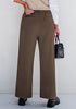 Chocolate Brown Women's  High Waist Relaxed Fit Wide Leg Cropped Length Style Casual Pants With Pockets