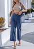 Women's High Waisted Wide Leg Cropped Denim Pants Rolled Cuff Casual Daily Wear Versatile Styling