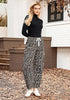 Women's Leopard Print Wide Leg Pants with Drawstring Elastic Waist Casual Loose Trousers for Summer Lounge & Vacation
