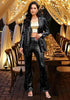 Women's High Shine Wide Leg Trousers Glitter Sequin Evening Pants Clubwear High Waist Glam