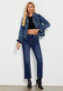 Dark Blue Women's High Waist Jean Regular Fit Slight Stretch Straight Leg Ankle Length Pants