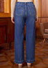Dark Atlantic Blue Women's High Waisted Wide Leg Jeans with Comfort Stretch and Functional Pockets