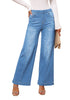 Medium Blue Women's Stretchy Pull On Jeans High Waisted Denim Pants 90s