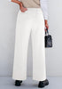 White Women's  High Waist Relaxed Fit Wide Leg Cropped Length Style Casual Pants With Pockets