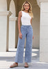 High Waisted Striped Wide Leg Jeans for Women Vintage Denim Loose Fit Casual Pants