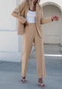 Beige Women's Blazer Set Business Casual Full Fit Blazer Jackets and Straight Pant Suits with Pockets
