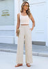 Women’s Striped Wide Leg Pants Causal Elastic High Waist Full Length Trousers with Pockets